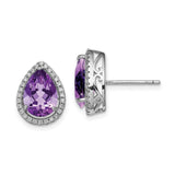 Sterling Silver Rhodium Polished Amethyst & CZ Post Earrings-WBC-QE12637FEB