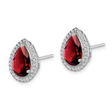 Sterling Silver Rhodium Polished Garnet & CZ Post Earrings-WBC-QE12637JAN