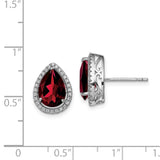 Sterling Silver Rhodium Polished Garnet & CZ Post Earrings-WBC-QE12637JAN