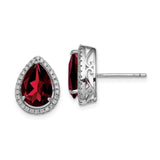 Sterling Silver Rhodium Polished Garnet & CZ Post Earrings-WBC-QE12637JAN