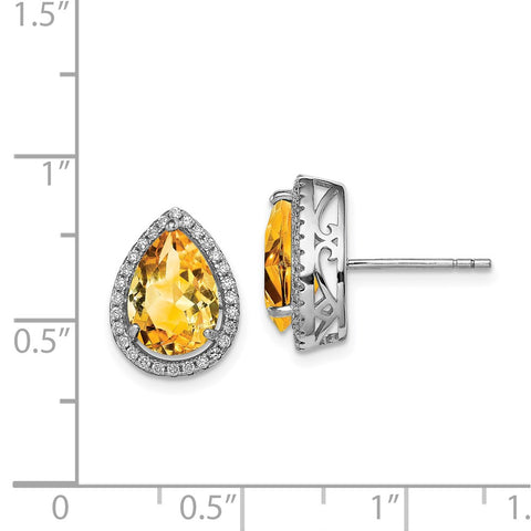 Sterling Silver Rhodium Polished Citrine & CZ Post Earrings-WBC-QE12637NOV