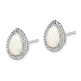Sterling Silver Rhodium Polished Simulated Opal & CZ Post Earrings-WBC-QE12637OCT