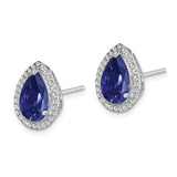 Sterling Silver Rhodium Created Sapphire & CZ Post Earrings-WBC-QE12637SEP