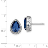 Sterling Silver Rhodium Created Sapphire & CZ Post Earrings-WBC-QE12637SEP