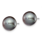 Sterling Silver Rh-plated 9-10mm Black FW Cultured Round Pearl Stud Earring-WBC-QE12705