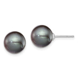 Sterling Silver Rh-plated 9-10mm Black FW Cultured Round Pearl Stud Earring-WBC-QE12705