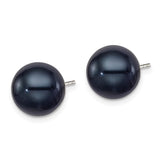 Sterling Silver Rh-plated 10-11mm Black FWC Round Pearl Earrings-WBC-QE12706