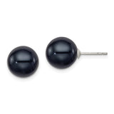 Sterling Silver Rh-plated 10-11mm Black FWC Round Pearl Earrings-WBC-QE12706