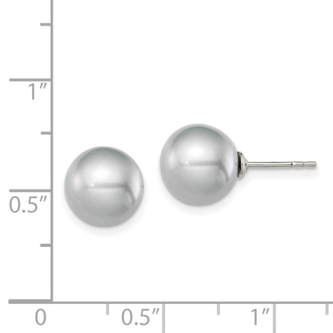 Sterling Silver Rh-plated 9-10mm Grey FW Cultured Round Pearl Stud Earrings-WBC-QE12716