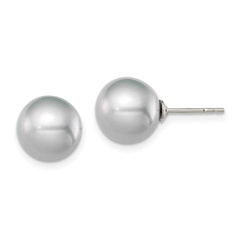 Sterling Silver Rh-plated 9-10mm Grey FW Cultured Round Pearl Stud Earrings-WBC-QE12716