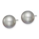 Sterling Silver Rh-plated 10-11mm Grey FW Cultured Round Pearl Stud Earring-WBC-QE12717