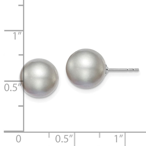 Sterling Silver Rh-plated 10-11mm Grey FW Cultured Round Pearl Stud Earring-WBC-QE12717