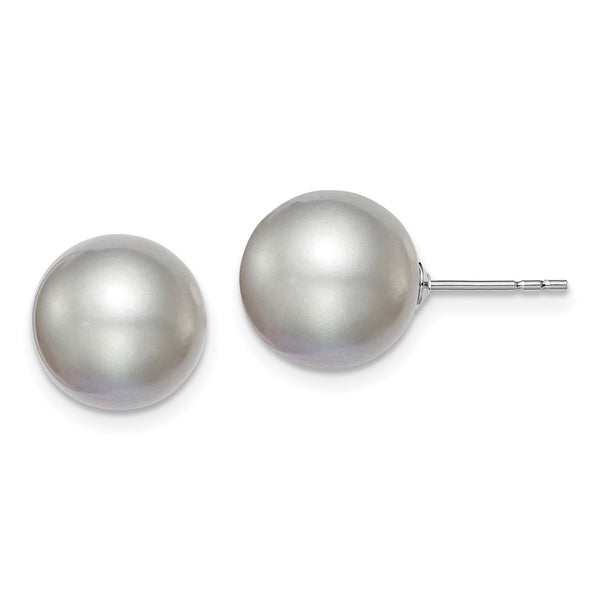 Sterling Silver Rh-plated 10-11mm Grey FW Cultured Round Pearl Stud Earring-WBC-QE12717