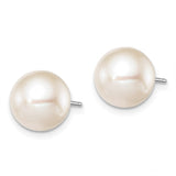 Sterling Silver Rh-plated 9-10mm White FW Cultured Round Pearl Stud Earring-WBC-QE12736