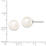 Sterling Silver Rh-plated 9-10mm White FW Cultured Round Pearl Stud Earring-WBC-QE12736