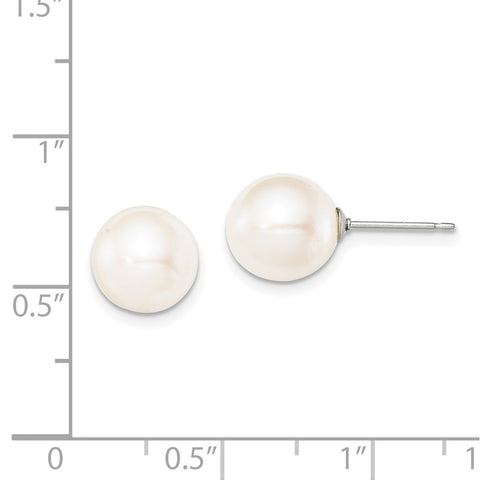 Sterling Silver Rh-plated 9-10mm White FW Cultured Round Pearl Stud Earring-WBC-QE12736