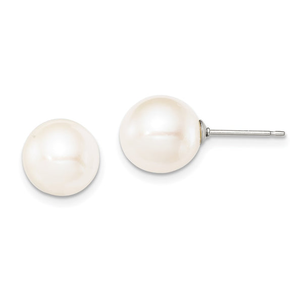 Sterling Silver Rh-plated 9-10mm White FW Cultured Round Pearl Stud Earring-WBC-QE12736