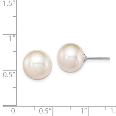 Sterling Silver Rh-plated 10-11mm White FWC Round Pearl Earrings-WBC-QE12737