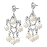 Sterling Silver Rhodium 5-6mm White FWC Pearl Post Dangle Earrings-WBC-QE12756