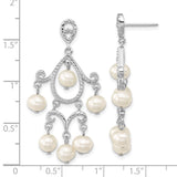 Sterling Silver Rhodium 5-6mm White FWC Pearl Post Dangle Earrings-WBC-QE12756