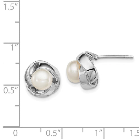 Sterling Silver Rhodium-plated 6-7mm White FWC Pearl Post Earrings-WBC-QE12757