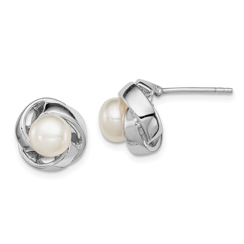 Sterling Silver Rhodium-plated 6-7mm White FWC Pearl Post Earrings-WBC-QE12757