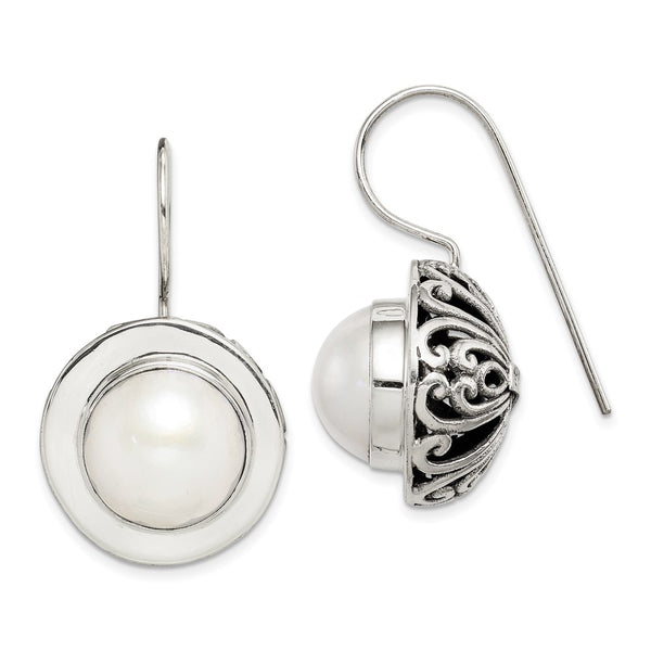 Sterling Silver 12-12.5 mm Cultured Mabe Pearl Earrings-WBC-QE12772