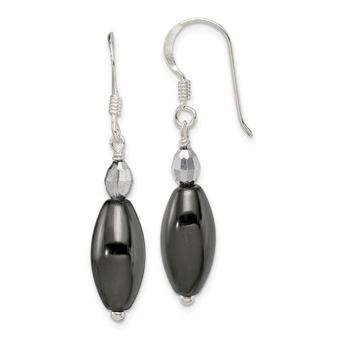 Sterling Silver Crystal and Black Agate Shepherd Hook Earrings-WBC-QE12824