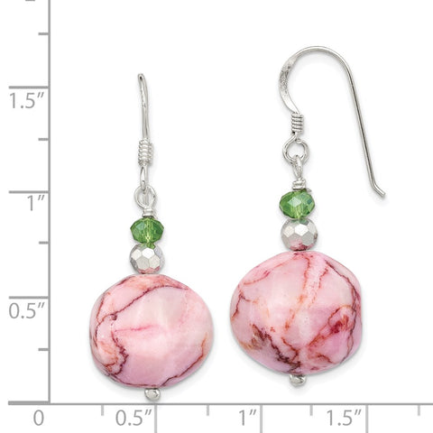 Sterling Silver Clear, Green and Silver Crystal, Pink Jasper Earrings-WBC-QE12840