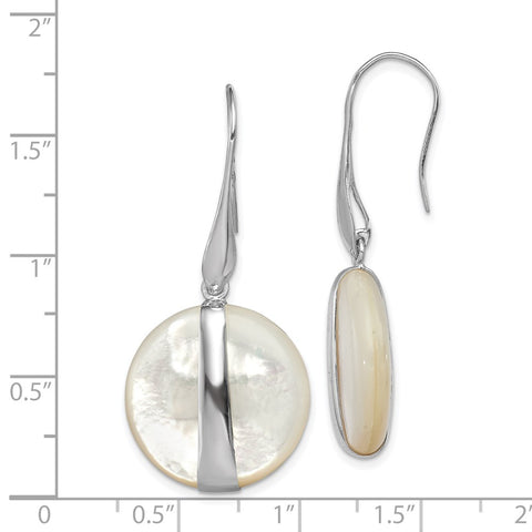 Sterling Silver Rhodium-plated Mother of Pearl Leverback Earrings-WBC-QE12873