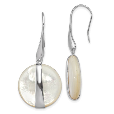 Sterling Silver Rhodium-plated Mother of Pearl Leverback Earrings-WBC-QE12873