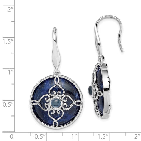 Sterling Silver Rhodium-plated w/Sodalite and Blue Topaz Earrings-WBC-QE12878