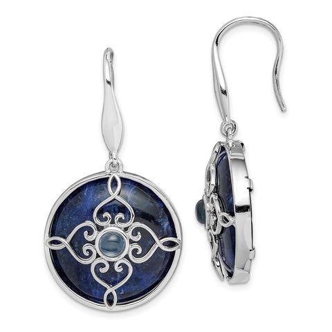 Sterling Silver Rhodium-plated w/Sodalite and Blue Topaz Earrings-WBC-QE12878