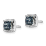 Sterling Silver Rhod Plated Blue Dia Square Screwback Earrings-WBC-QE12913