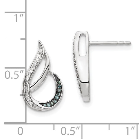 Sterling Silver Rhod Plated Polished Diamond/Blue Diamond Post Earrings-WBC-QE12917