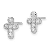 Sterling Silver RH-plated Polished CZ Cross Childrens Post Earrings-WBC-QE12951