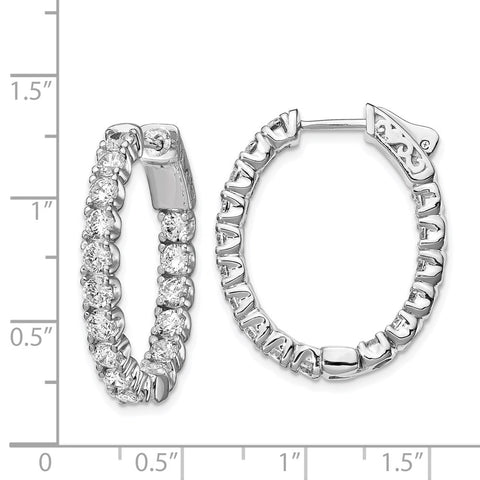Sterling Silver Rhodium-plated CZ In & Out Oval Hoop Earrings-WBC-QE12990