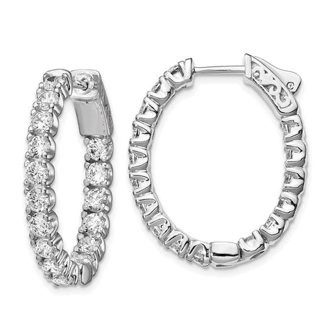 Sterling Silver Rhodium-plated CZ In & Out Oval Hoop Earrings-WBC-QE12990