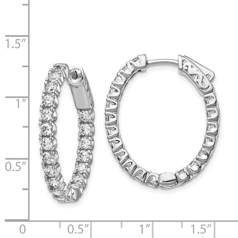 Sterling Silver Rhodium-plated CZ Oval In & Out Hoop Earrings-WBC-QE12991