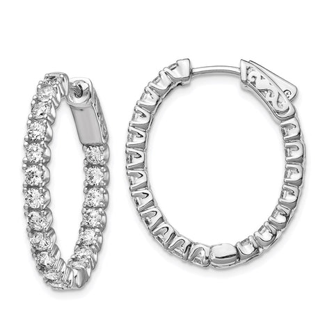 Sterling Silver Rhodium-plated CZ Oval In & Out Hoop Earrings-WBC-QE12991