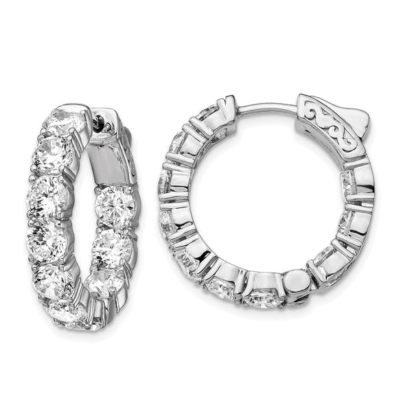 Sterling Silver Rhodium-plated CZ In & Out Round Hoop Earrings-WBC-QE12992