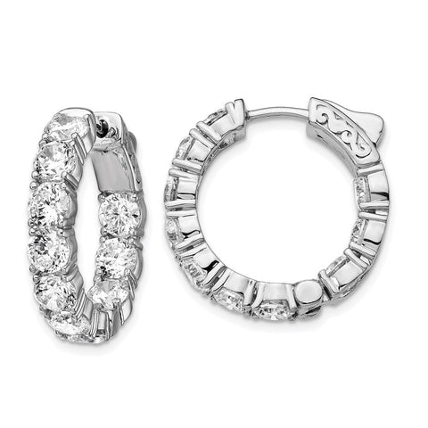 Sterling Silver Rhodium-plated CZ In & Out Round Hoop Earrings-WBC-QE12992