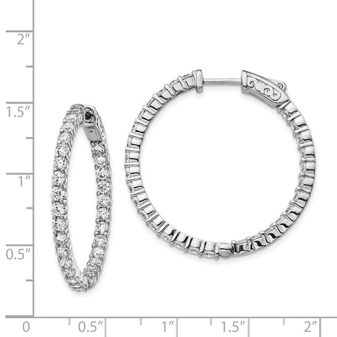 Sterling Silver Rhodium-plated CZ In & Out Round Hoop Earrings-WBC-QE12996