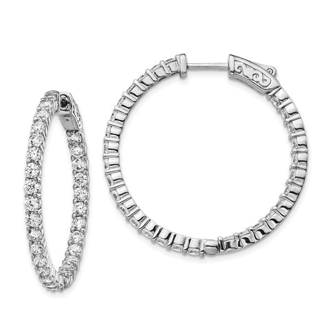 Sterling Silver Rhodium-plated CZ In & Out Round Hoop Earrings-WBC-QE12996