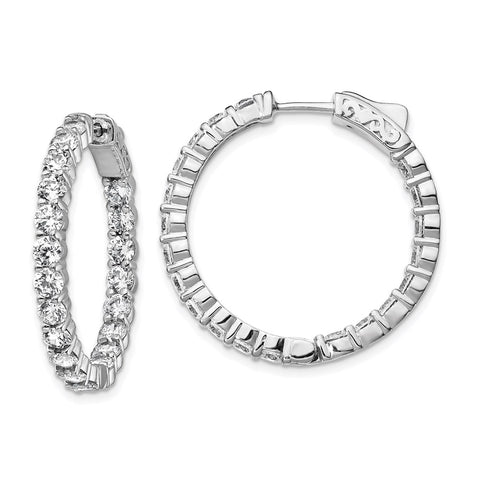 Sterling Silver Rhodium-plated CZ In & Out Hoop Earrings-WBC-QE12997