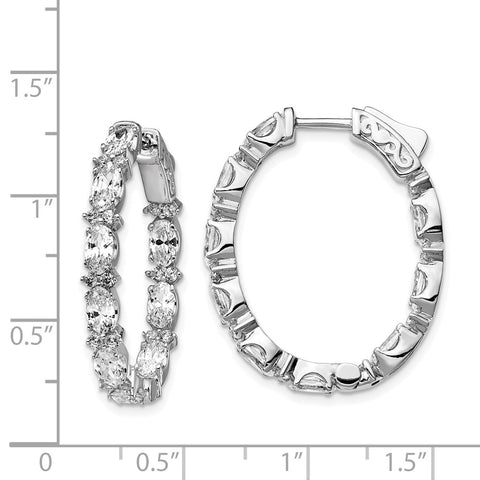 Sterling Silver Rhodium-plated Fancy CZ In & Out Oval Hoop Earrings-WBC-QE13002