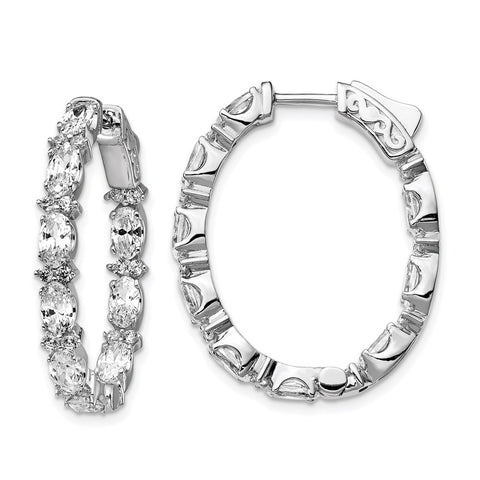 Sterling Silver Rhodium-plated Fancy CZ In & Out Oval Hoop Earrings-WBC-QE13002