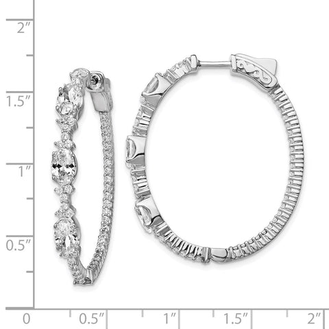 Sterling Silver Rhodium-plated Fancy CZ In & Out Oval Hoop Earrings-WBC-QE13004