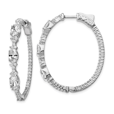 Sterling Silver Rhodium-plated Fancy CZ In & Out Oval Hoop Earrings-WBC-QE13004