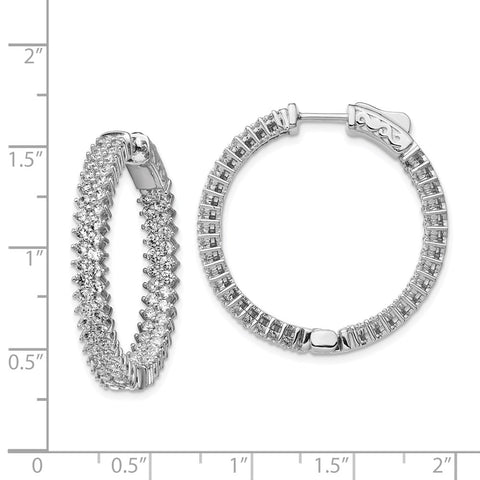 Sterling Silver Rhodium-plated CZ In & Out Hoop Earrings-WBC-QE13006
